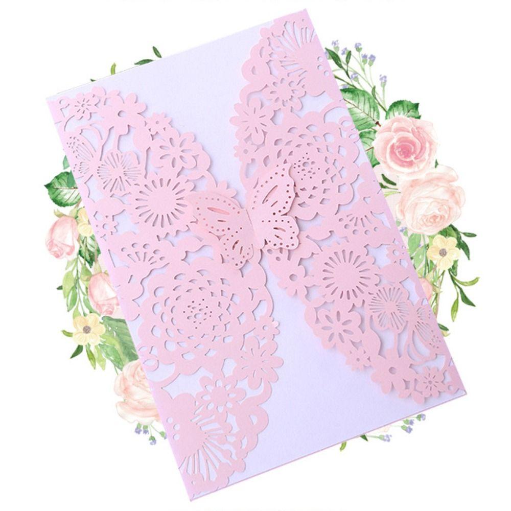 50pcs Flower 3D Invitation Card Decorative European Style Hollow Out Invitation Cards Hollow Out Butterfly Greeting Card Wedding