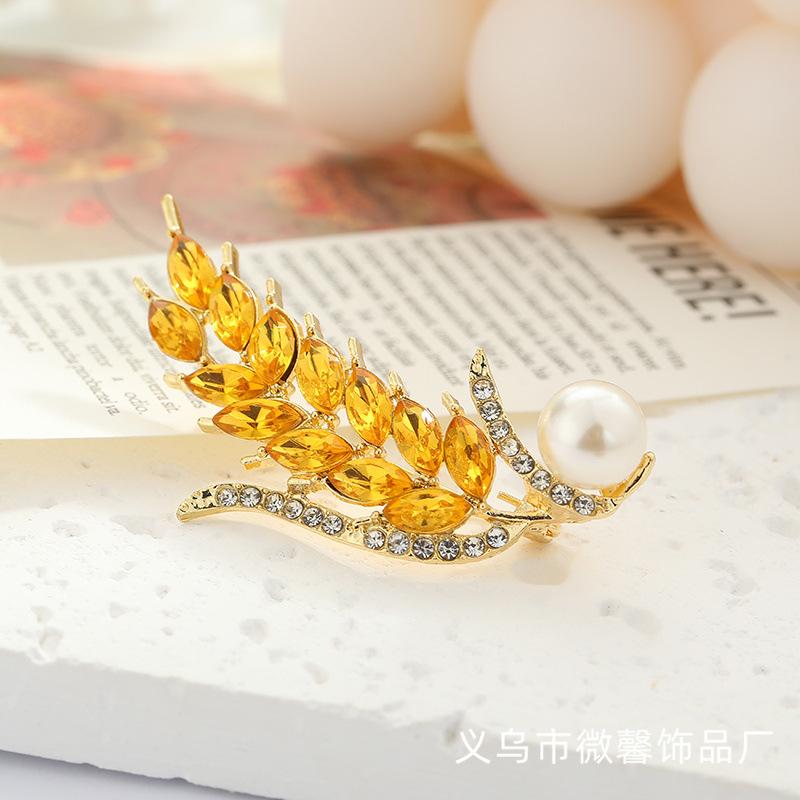 Wheat ear pearl brooch high-grade exquisite light luxury temperament Wheat ear brooch anti-light pin buckle 5.3X2.8