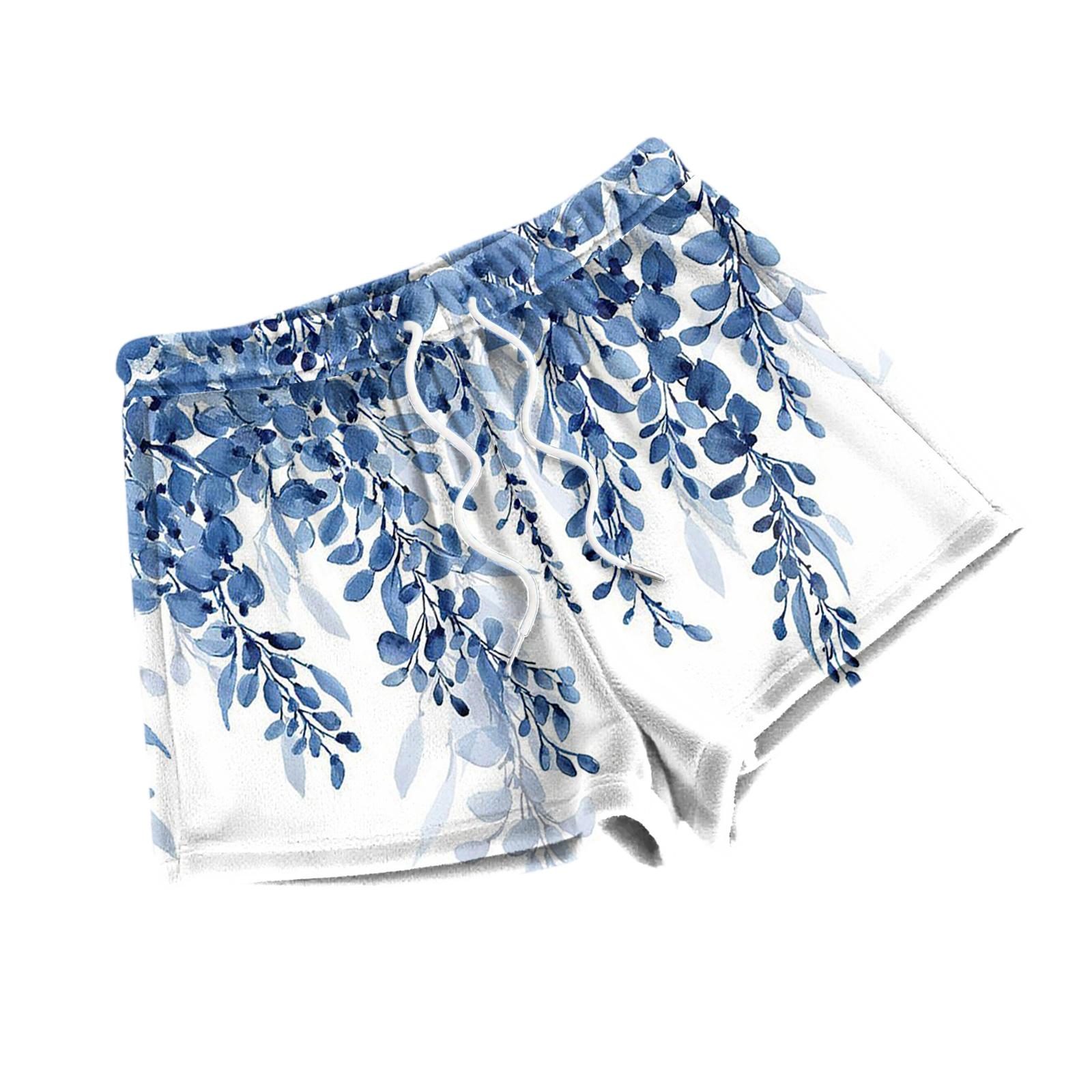 

Women s Fashionable Loose-Fit Pajama Shorts With Fleece Floral Print Casual Pants XXL