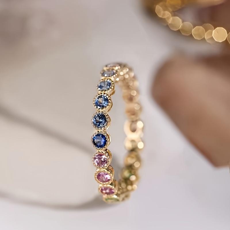 Women s Multi-Color Synthetic Ring Set - KC Golden Plated, Synthetic Cubic Zirconia Mosaic, All-Season Jewelry | Stylish Holiday Accessory | September 6 золотистый