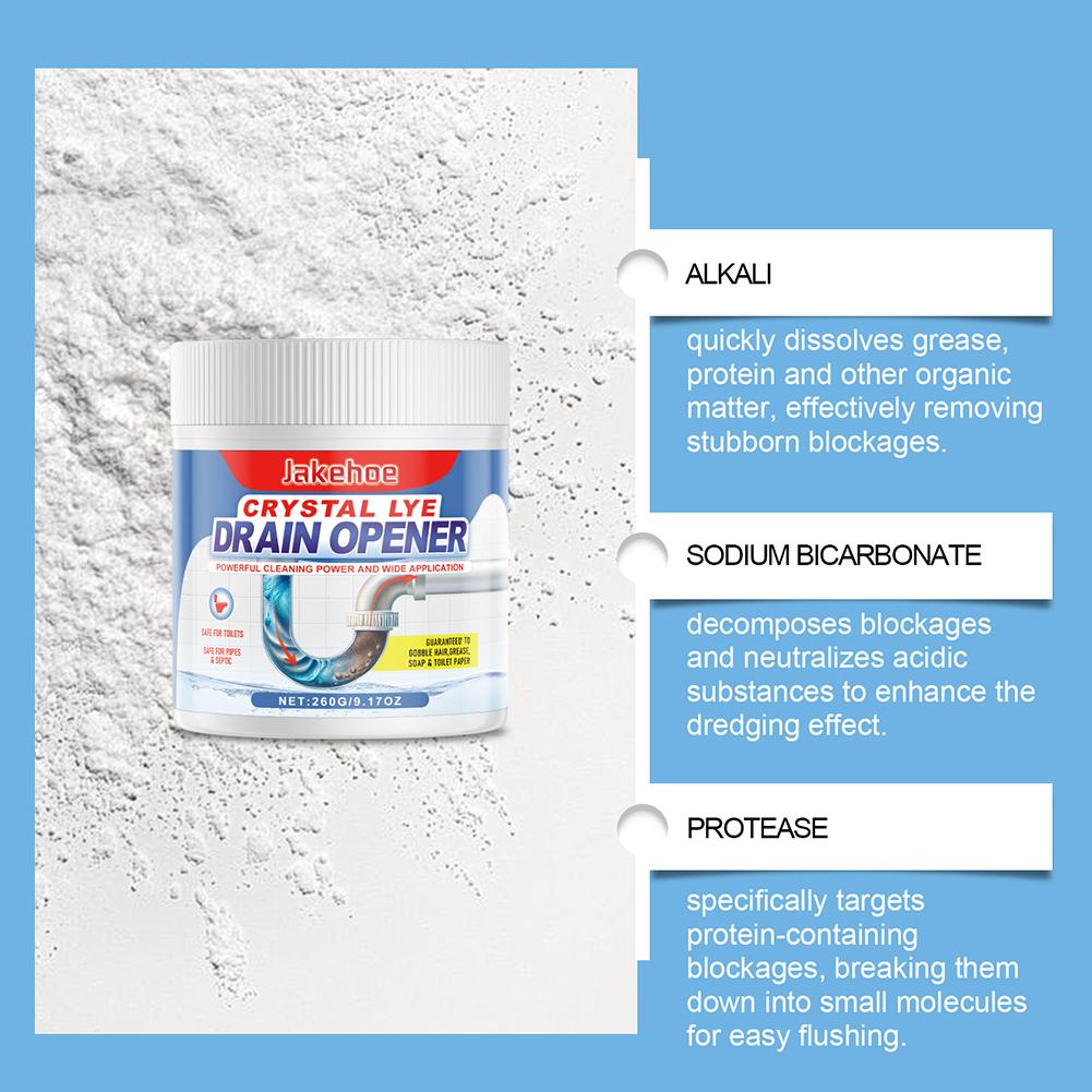 260g Drain Unblocking Powder Kitchen and Toilet Sink Pipe Cleaner Cleans Dissolves Unblocks and Removes Limescale