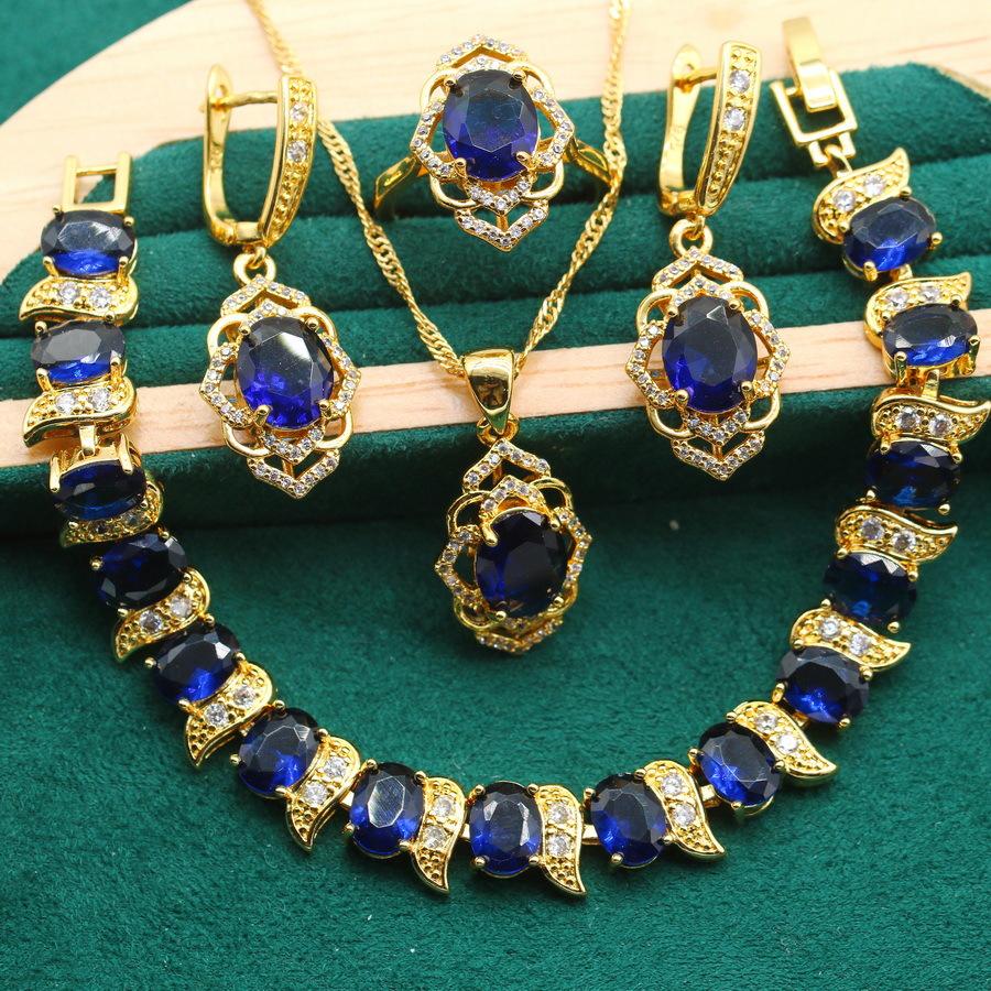 European and N Jewelry Zircon Bracelets Earrings Rings Gold Jewelry Set