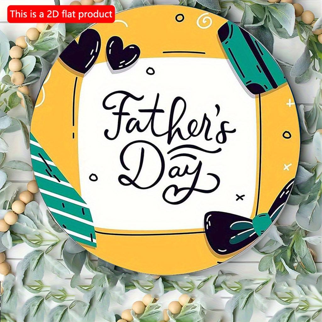 2d flat 20*20cm, "Happy Father'S Day" Vintage Round wooden Sign Door Signs Exterior Home Cave Garage, for Home, Kitchen, Garden, Bedroom, Bar Decor.