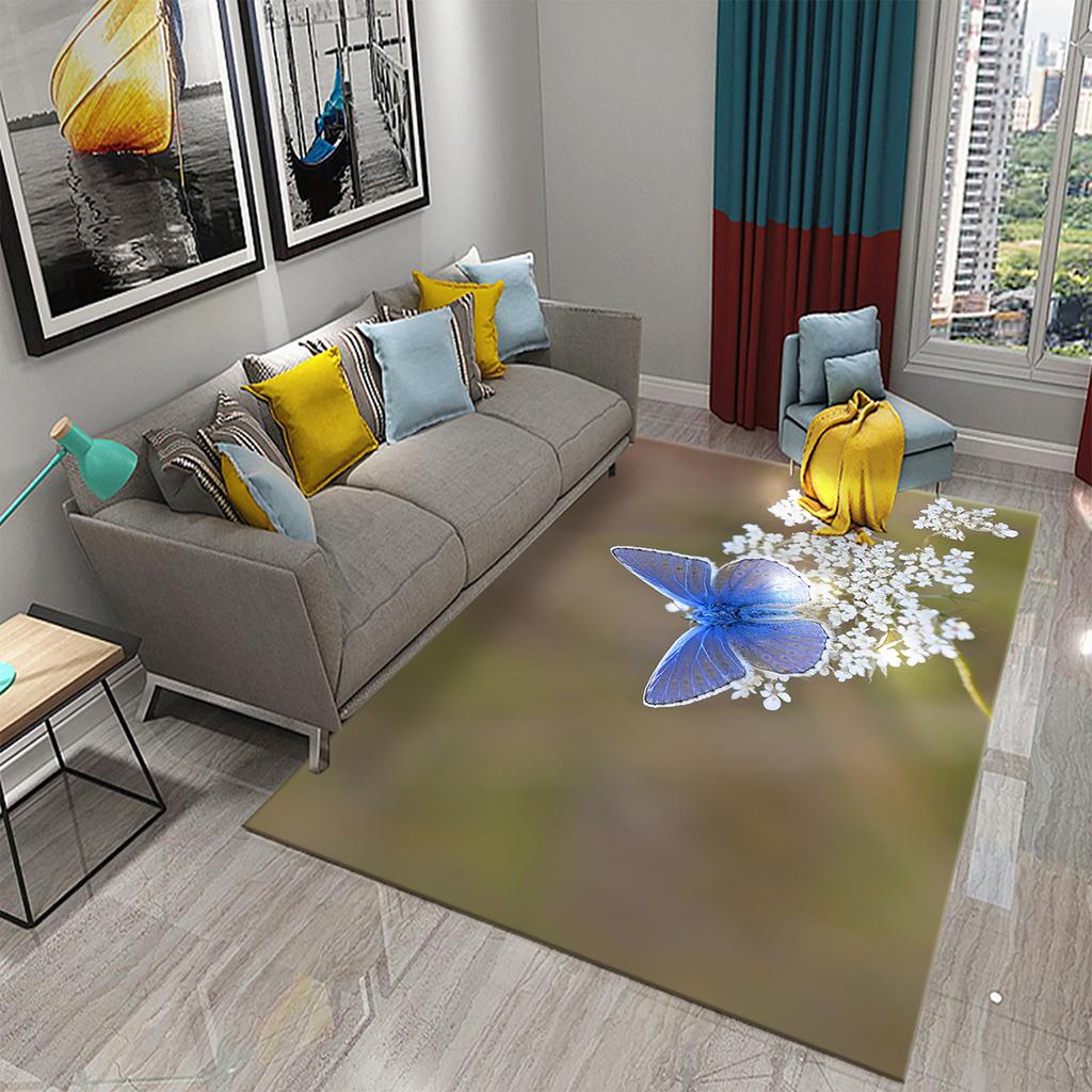 3D Bunter Schmetterling Blume Teppich Teppich für Wohnzimmer Schlafzimmer Sofa Küche Badezimmer Fußmatte Rutschfeste Bodenmatte Geschenk Heimdeko