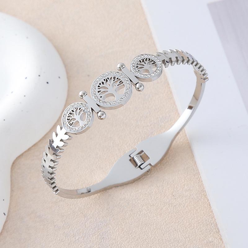 Cross-Border Hollow Tree of Life Diamond Titanium Steel Bracelet