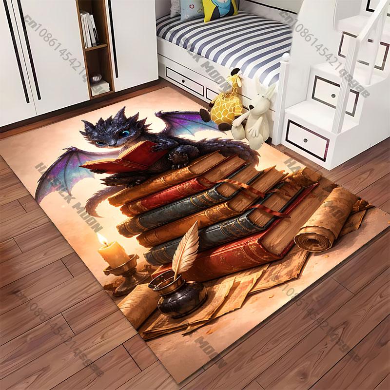 Curious dragon reading books carpet Yoga living room room decor children's crawling mat doormat area rug games mat