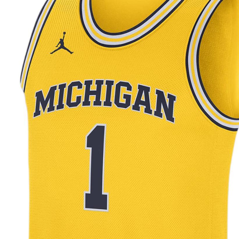 Jordan College Replica Michigan Letter Number Print Comfortable Breathable V-Neck Basketball Jersey Men Jersey Yellow CD3151-728