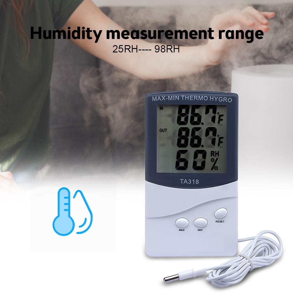 Thermometer Hygrometer Electronic Temperature Humidity Tester Meter Clock Alarm Indoor Outdoor Probe High Accuracy LCD Digital