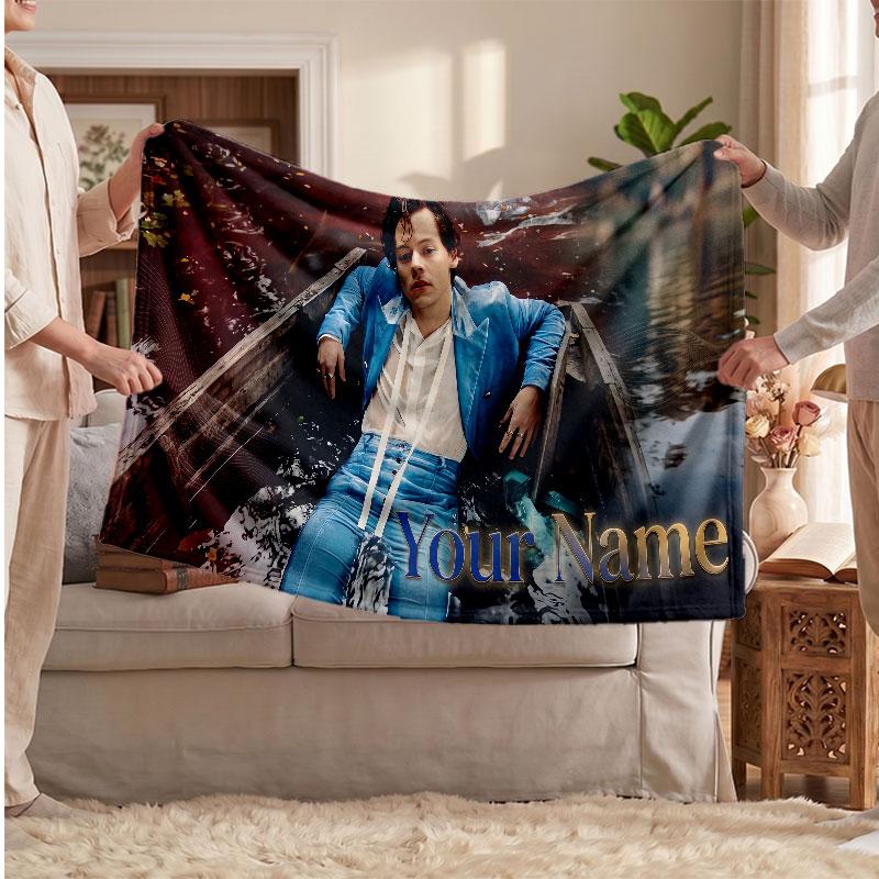 Harry Styles Flannel Blanket, Custom Name Text Personalized Soft Throw Blanket Home Decor Gift