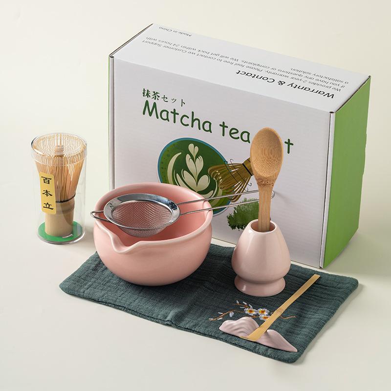 4/5/7/8pcs Traditional Matcha Set Bamboo Whisk Ceramic Tea Bowl Japanese Tea Making Tools Home Kitchen Gift for Tea Lovers