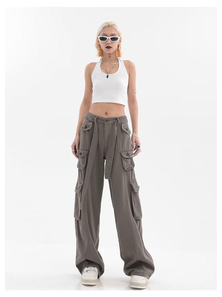 Trendy Unisex Multi-Pocket Street Overalls: Retro Loose-Fit Hip-Hop Pants