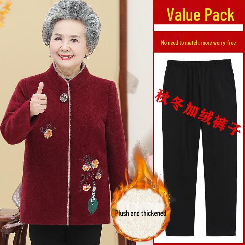 Grandma Style Mink Velvet Coat: Thickened Autumn-Winter Wear for Women Aged 60-70