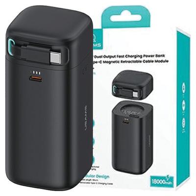 USAMS Powerbank with Retractable USB-C Cable 18000 mAh PD45W Fast Charge XMF Series Black/Black 20KCD21601 (Us-Cd216)