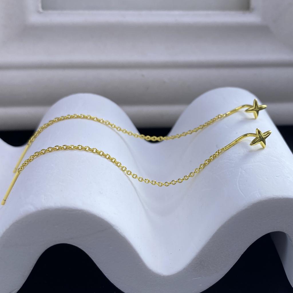 925 Silver Star Earring for Women Girl Simple Tassels Chain Fashion Office Jewelry Gift
