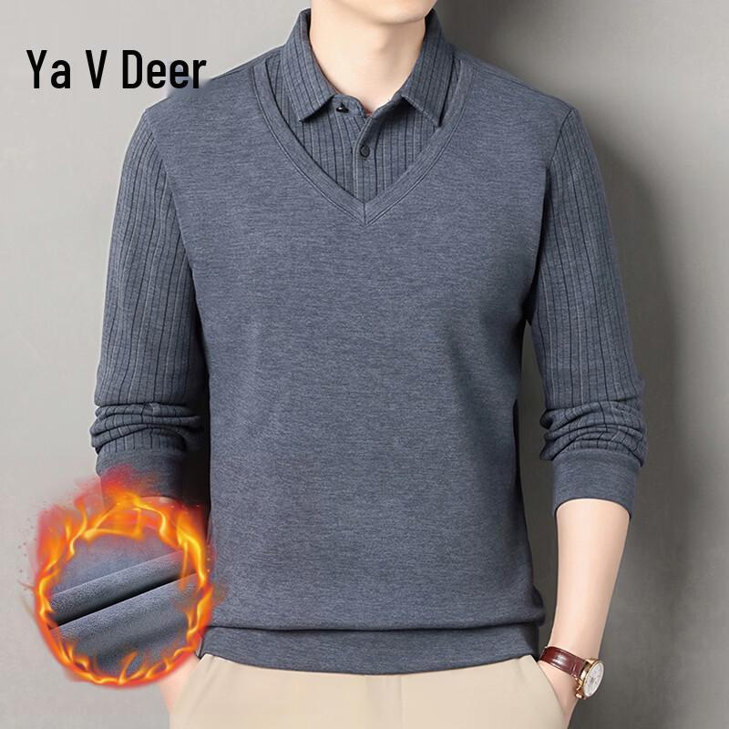 Men's Thermal Faux Two-Piece Shirt Collar Sweater