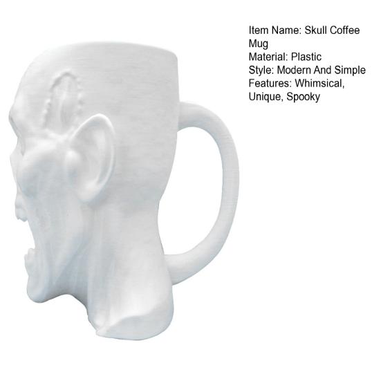 Skull Coffee Mug with Handle White Human Skull Drinking Mug 3D Shaped Novelty Drinkware for Halloween Home Kitchen Decor