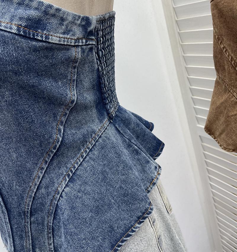 Women's Denim Bandeau: 2026 A-Line Short Sleeveless Top with Divided Stitching and Cinched Waist.