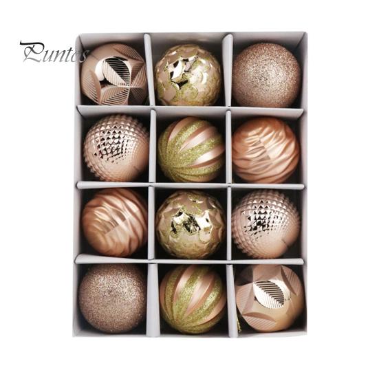 12Pcs Christmas Tree Ball Ornaments 6cm Different Texture with Hanging Lanyard Create Atmosphere Festive Decoration Balls