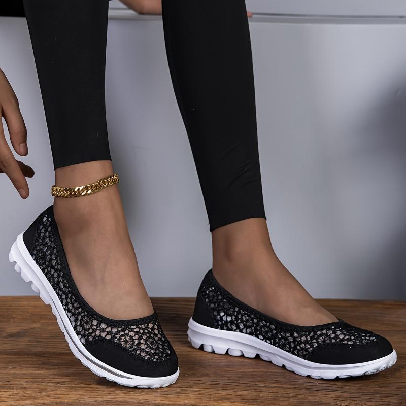 Women's Shoes Summer Lace Breathable Casual Flat Bottom One Foot Stirrups Middle-aged and Elderly Mom Shoes