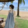 Reisekleidung Urlaub am Meer Großes rückenfreies Halskleid Neues Sommer-Sexy-Strandkleid für Frauen Elegantes, lässiges langes Kleid