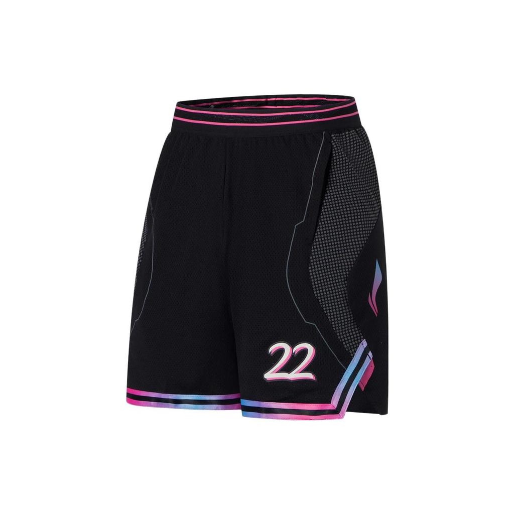 Li Ning Sports Basketball Series Mesh Digital Print Basketball Shorts Men Shorts Black AAPS021-2