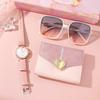 Ladies' New Simple and Fresh Diamond-inlaid Leather Belt Watch   Wallet   Sunglasses Three-piece Gift Box Set