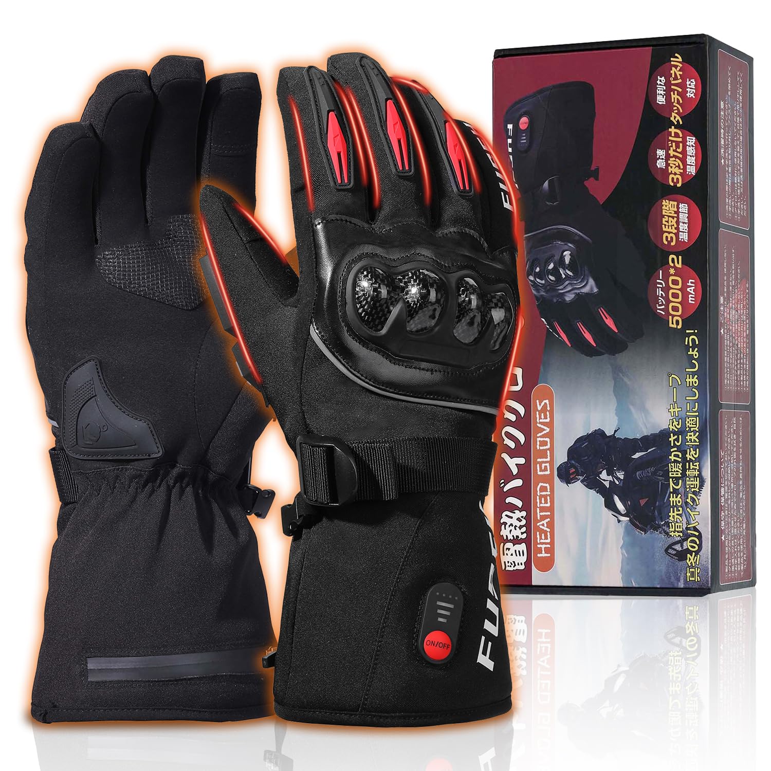 

Electric Heated Gloves for Motorcycles and Fast 3 Temperature 5000mAh Battery x Touchscreen Up to 11 Hours of Continuous Made in Japan Carbon Fiber чёрный