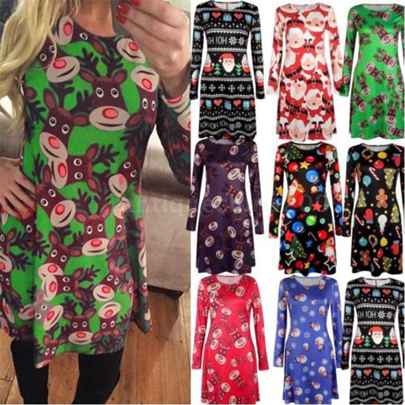 Women's Dress Reindeer Elk Snowman Christmas Tree Printed Party Dress Skirt With Premium Comfort And Stylish Holiday Charm