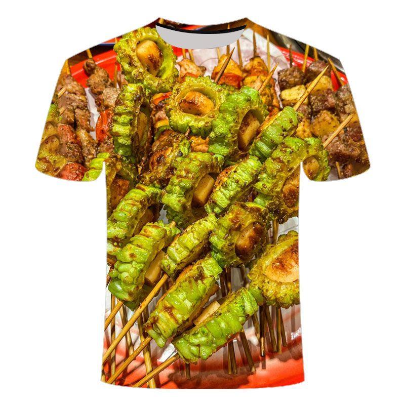 Barbecue Kebab Graphic T Shirt Men 3D Printed Night Market BBQ T-shirt Funny Short Sleeve Tee Shirts Casual