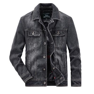 Men's Denim Black Wash Rivet Button Lapel Versatile Jacket Top