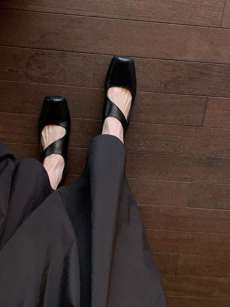 Sheepskin version~ high-end leather square head thick heel small leather shoes single shoes women's ballet style medium high heel Mary Jane ladyshoes