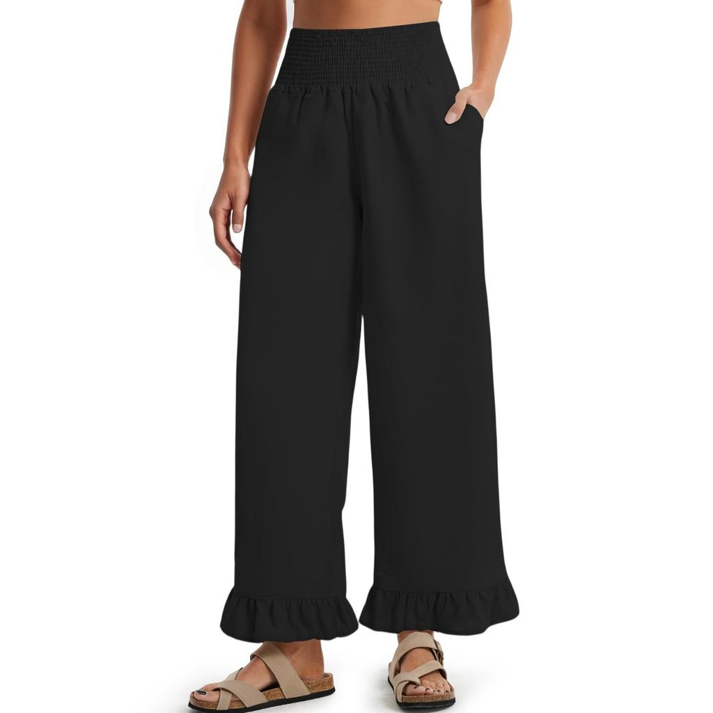 Womens Palazzo Pants Summer Casual Flowy Wide Leg Trousers Beach Travel Vacation Outfits