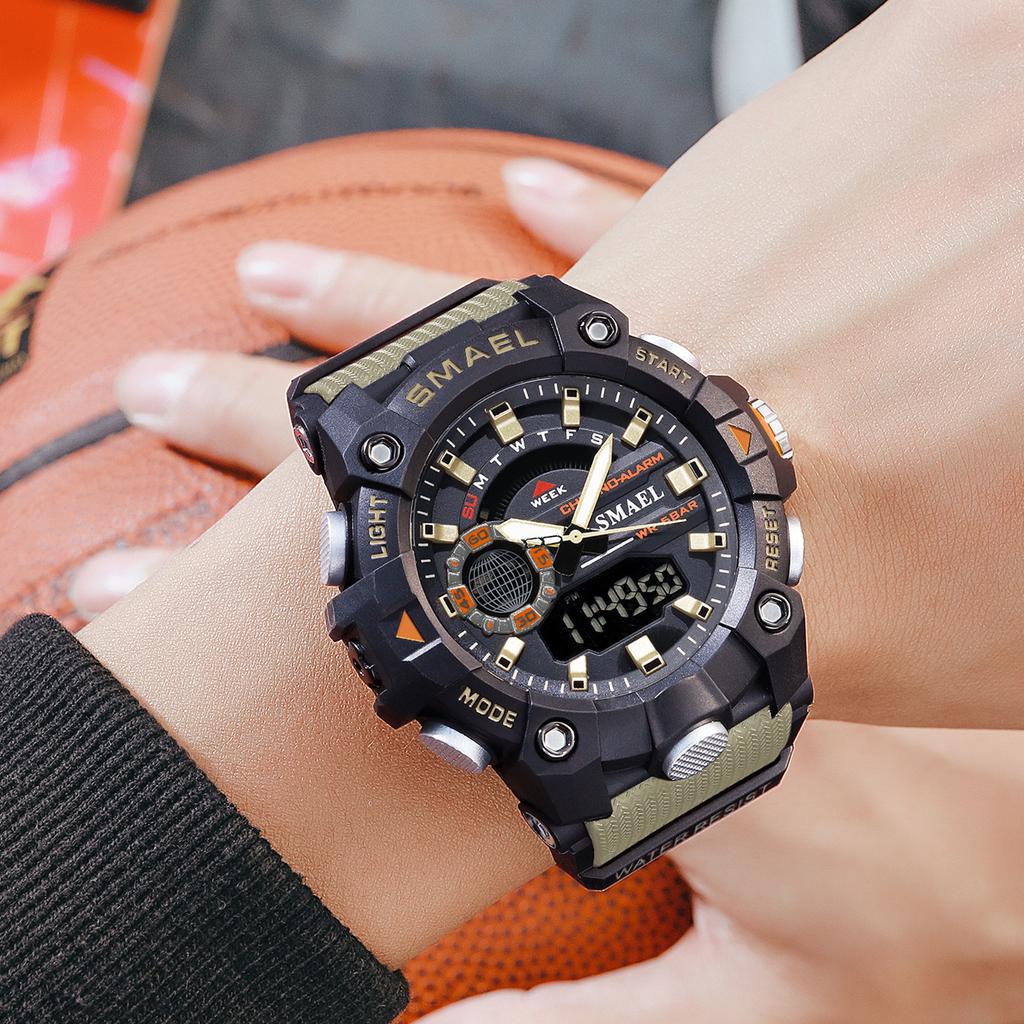 SMAEL Fashion Sport Watches Men Shock Resistant 50M Waterproof Wristwatch LED Alarm Stopwatch Clock Military 8040 Men Watch