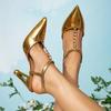 Women's shoes gold high heels sandals party special-shaped heel fashion pointed metal chain simple buckle high heels