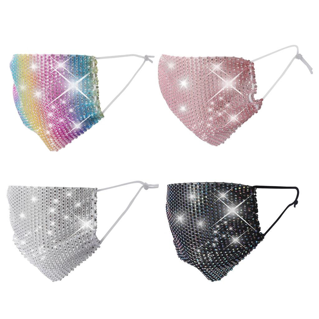 Bling Reticulated Rhinestone Night Club Party Adult Face Mask Vintage Trendy Crystal Mouth Mask Popular Dance Exotic Veil Masks