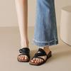 Women's Shoes with Thick-soled Square Toe, One-line Flip-flops, and Vintage Wedge Heel Sandals Worn Outside