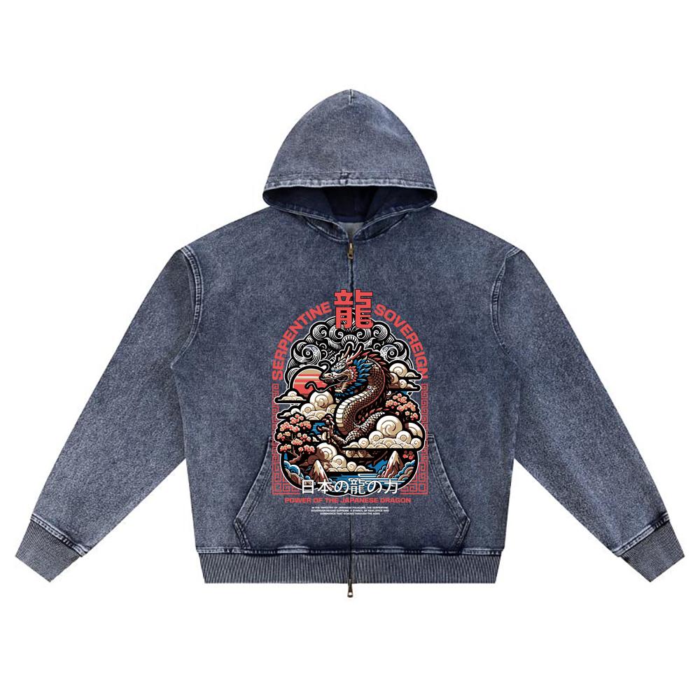 

Худи на молнии из вязаного денима с DTG-принтом, Япония, Самурай, Брат, Толстовки на молнии XL темно-синий