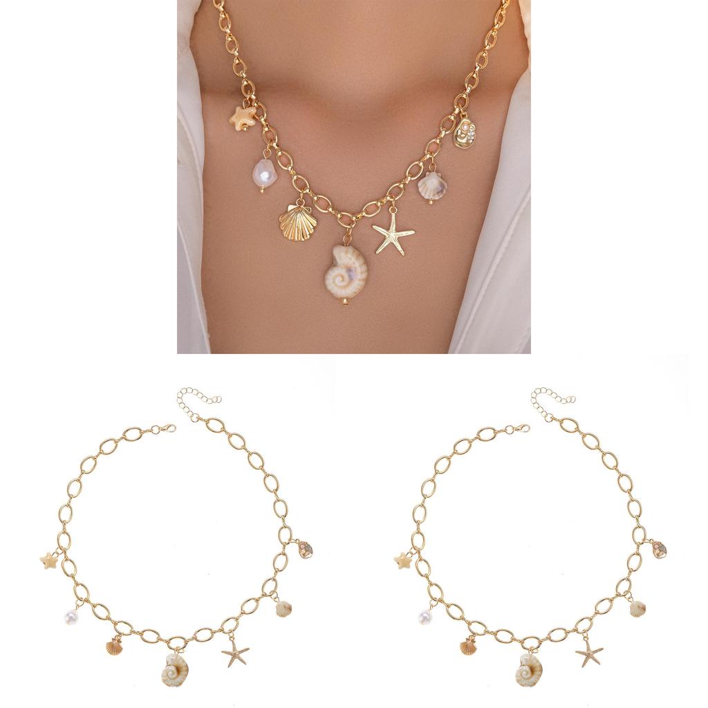 Naturligt Snäckskal Hänge Halsband För Kvinnor Med Pärldetaljer Sommar Accessoar
