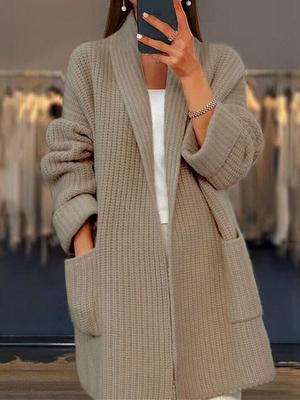 Women's Solid Color V-neck Knit Cardigan with Pockets – 2025 Autumn/Winter
