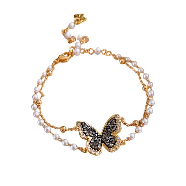 Butterfly Fashion Jewelry Bracelet With Gold Plating And Faux Pearl For Elegant Women