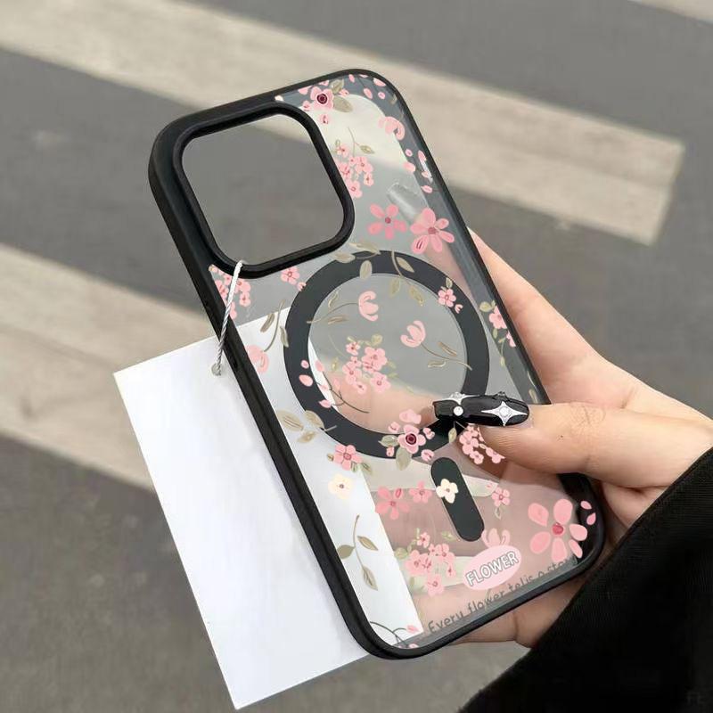 Small Pink Flowers Design Magnetic Phone Case For iPhone 17 Pro Max Cases iPhone 16 Plus 15 14 13 12 11 Air 17 Transparent Cover