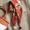 Handmade 71 cotton and linen red geometric square scarf silk scarf women's Korean neck protection small scarf thin headscarf velvet scarf