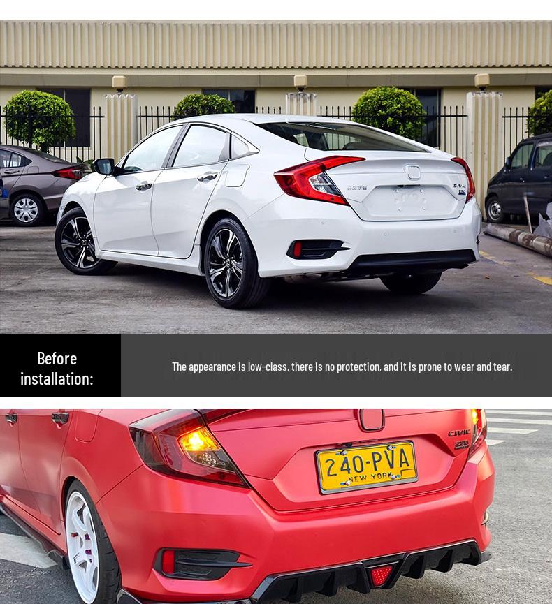Compatible Rear Diffuser, Spoiler & Side Skirts for 10th Gen Civic – No-Cut Installation