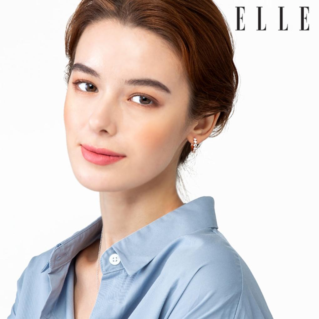 14K Cubic Line One-Touch Ohrringe (Goldene Anstecknadel) ELGPEE348