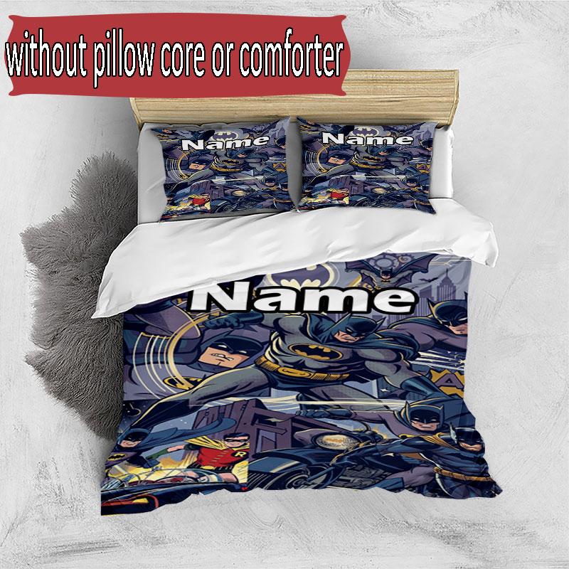 3pcs Duvet Cover Set (1*Duvet Cover + 2*Pillowcase, Without Core), Custom Name Batman Pattern Bedding Set, Home Bedroom Decor Gift
