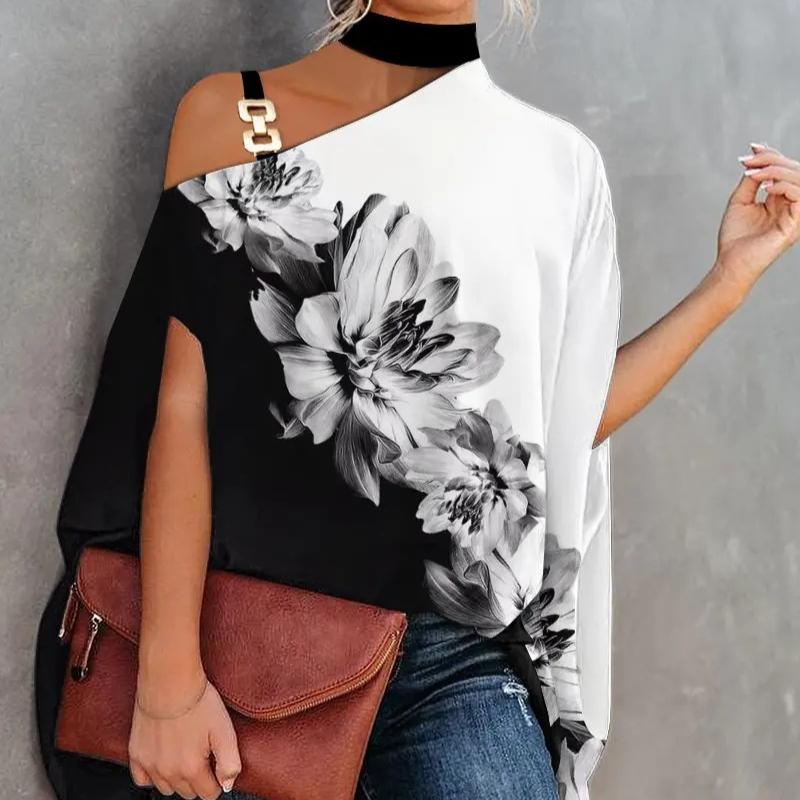 Damen Sommer Bluse mit hängendem Hals und Fledermausärmeln, bedruckt