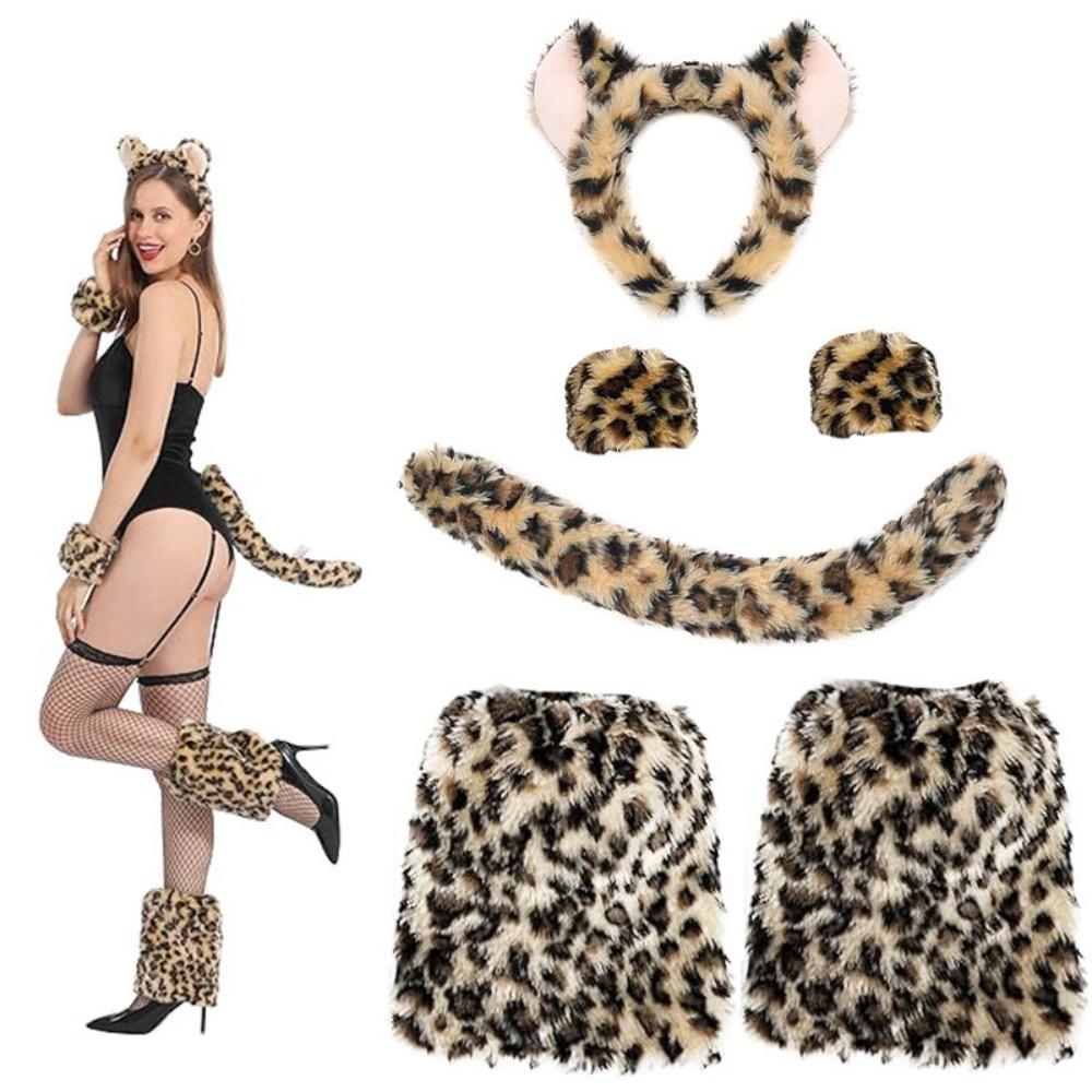 Set Orecchie e Coda Tigre Leopardo 2026 Costume Gioco di Ruolo di Halloween Adulti Bambini Animale Selvatico Aspetto Feroce a Tema Festivo