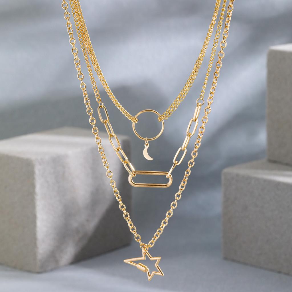 Elegant Gold Star And Moon Multi Layer Necklace For Women Perfect For Everyday Fashion