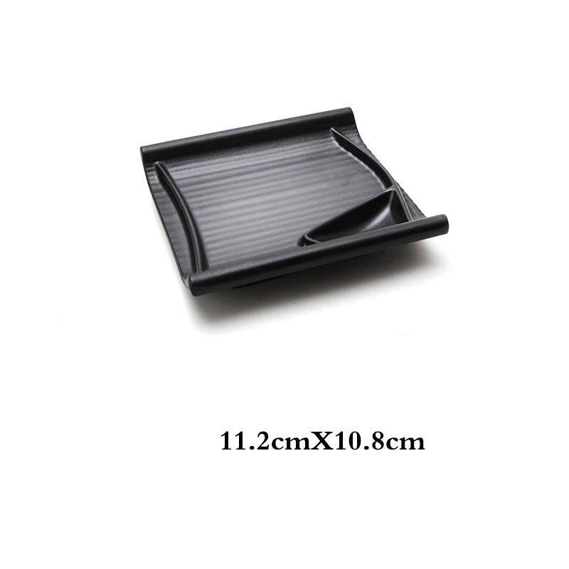 1Pcs Black Melamine Food Grade Plastic Soy Sauce  Pot Bar Tableware Seasoning Sauce Chili Double Grid Sauce Dish Snack Plate