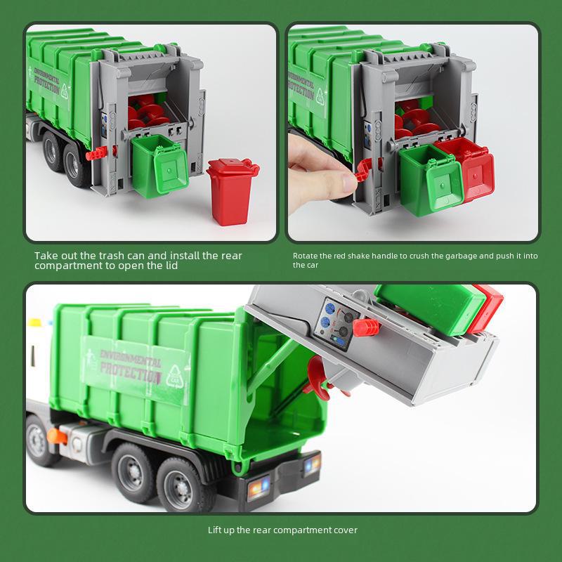 Inertial Garbage Truck Toy with Inflatable Lift and Sorting Bins - Kids' Sanitation and Sweeping Simulation